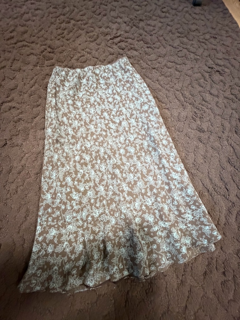 Sundance Brown and White Floral Midi Skirt